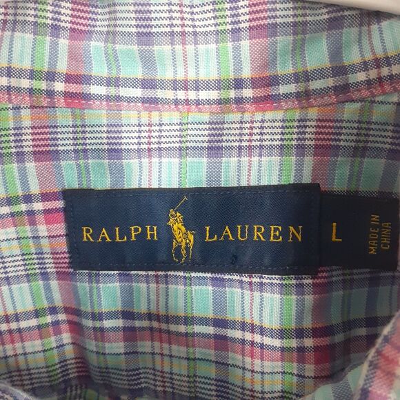 Ralph Lauren Adult Mens L Blue Pink Plaid Long Sleeve Button Up Shirt - Picture 3 of 8
